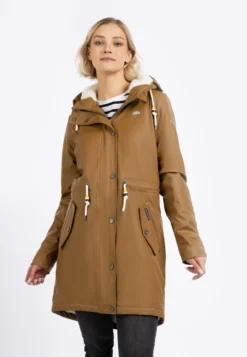 Schmuddelwedda Regenmantel Mit Webpelzfutter In Teddyoptik KilataParkaDunkelsand Donna Cappotti WD221U0PI-B11